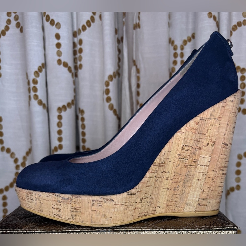 STUART WEITZMAN Corkswoon 6.5M Blue Suede Cork Platform Wedge ASO Kate Middleton